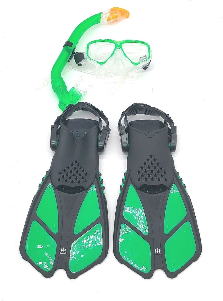 HHAO Schnorchelset Kinder mit Flossen Taucherbrille Weitblick Schwimmflossen Tauchermaske Dry Top Tragetasche Fun