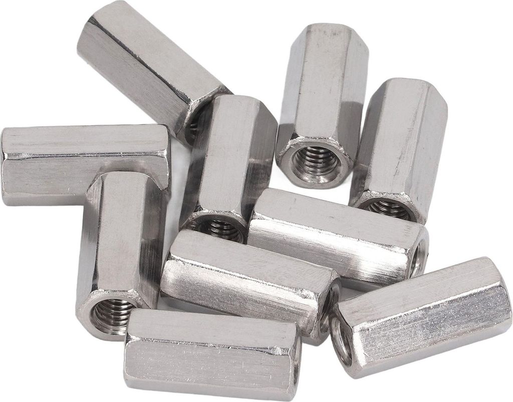 10 Stück Sechskant-Kupplungsmuttern aus Edelstahl 304, Gewindestangen-Verbindungsmuttern für Bolzen, Gewindebolzen und Schrauben