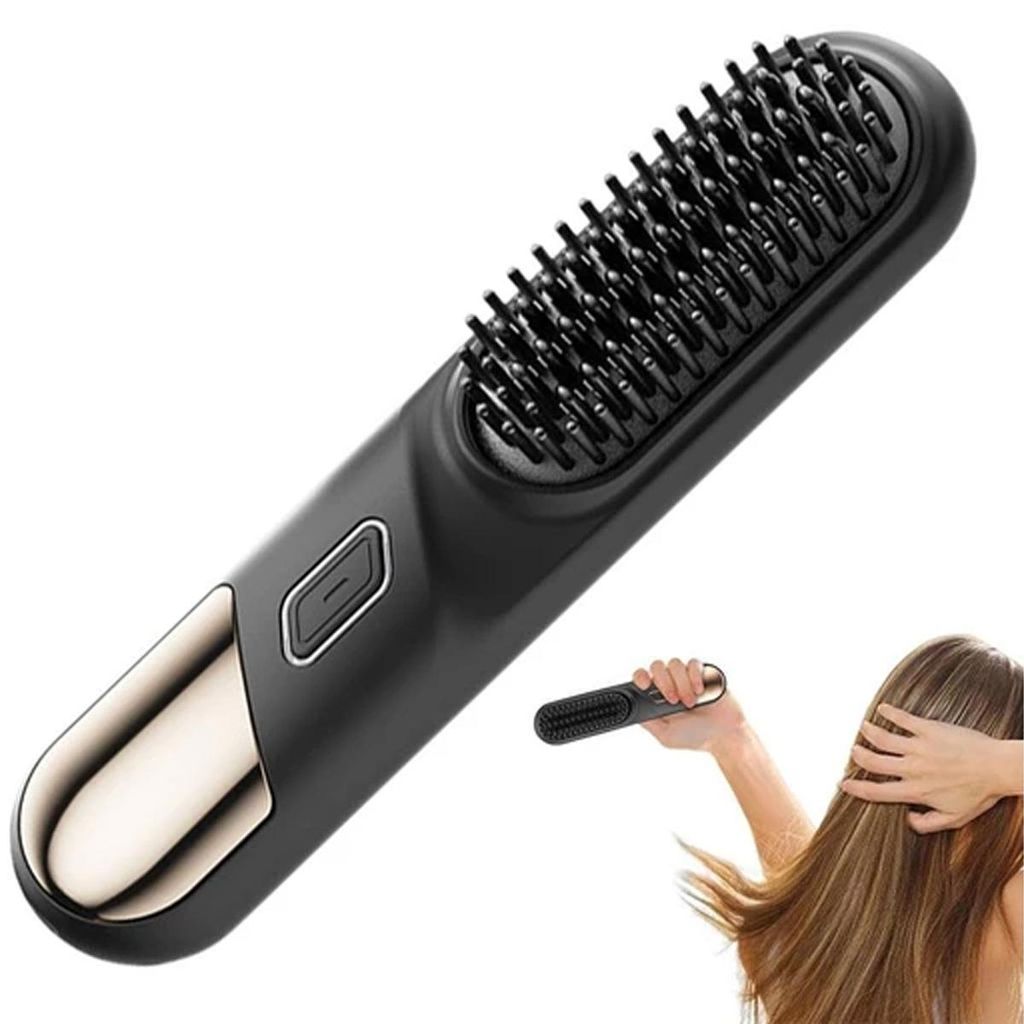 Haarglätter Bürste,Kabellose Haarglätterbürste,Tragbar & Wiederaufladbar Glättbürste,Verbrühungsschutz Glättungskamm für Reisen und tägli...