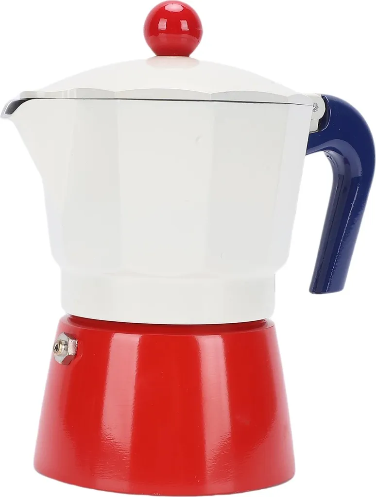 Caffettiera italiana, 150 ml, 3 tazze, alluminio, valvola singola, caffettiera portatile per caffè cubano, preparazione domestica, campeggio, blu e rosso