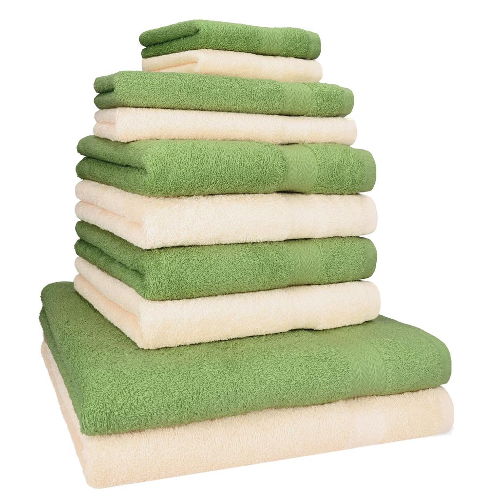 Betz 10-tlg. Handtuch-Set PREMIUM CLASSIC 2 Duschtücher 4 Handtücher 2 Gästetücher 2 Seiftücher Farbe: beige & apfelgrün