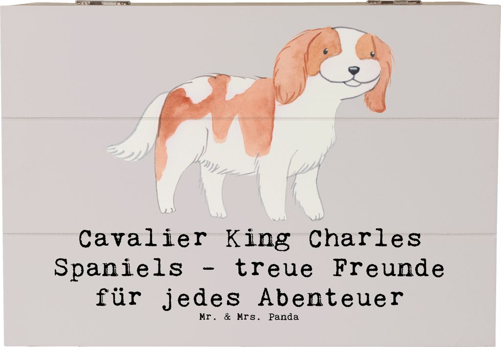 Mr. & Mrs. Panda Geschenkbox Cavalier King Charles Spaniel Freunde 22 x 15 cm - Grau Pastell - Geschenk, Hunderassen Beschreibung, Holzkiste mit De...