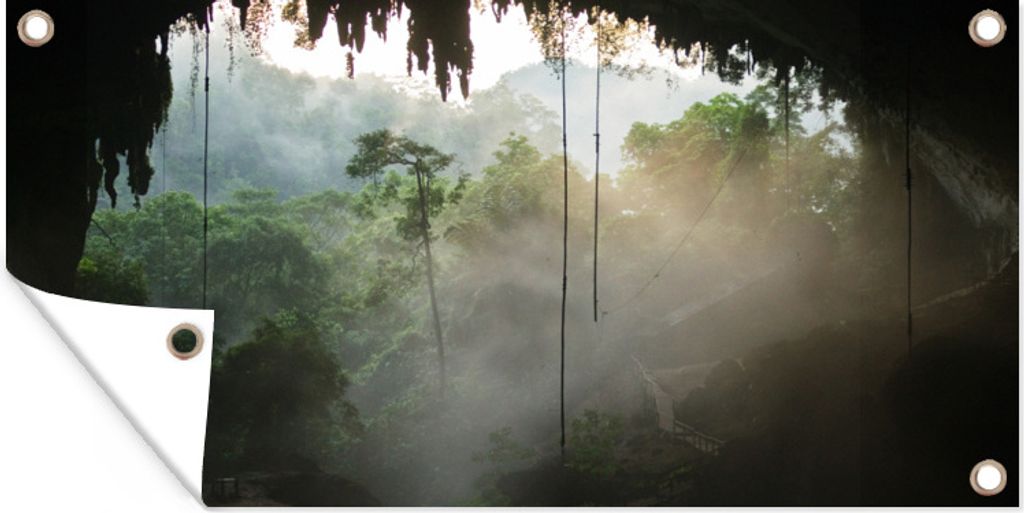 MuchoWow 80x40 cm Outdoor-Poster Gartendeko Sichtschutz Garten Poster für den Garten Blick aus einer Höhle in Borneo