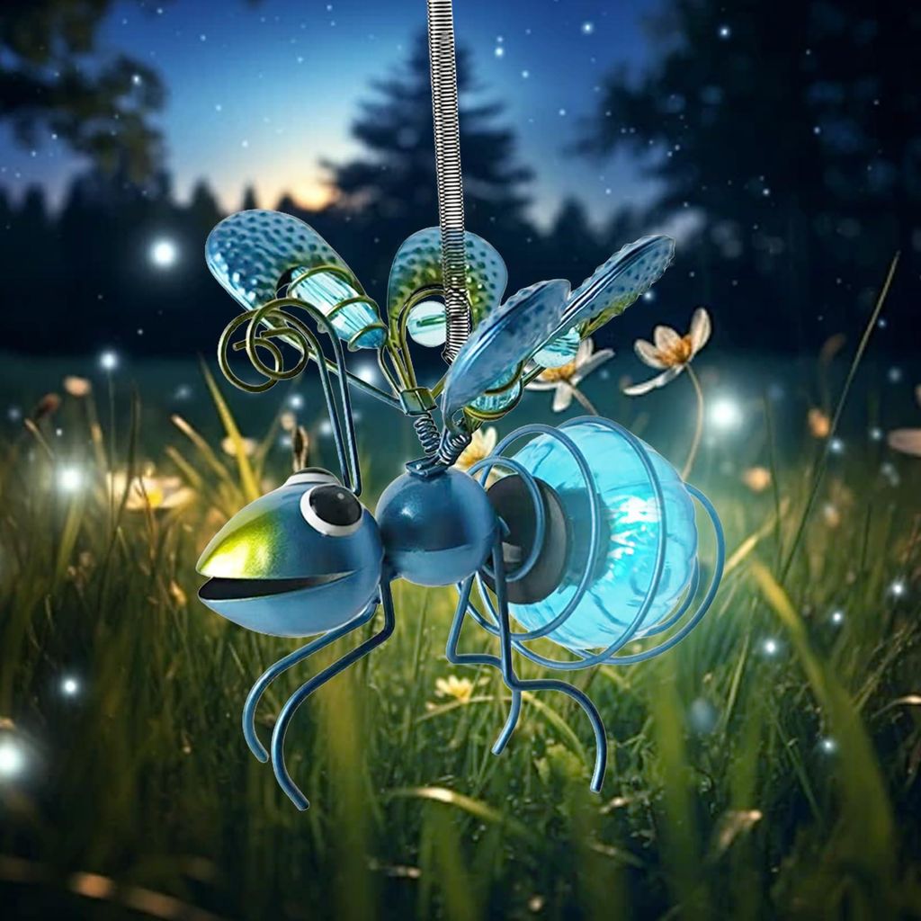 Bienengartendekoration mit Solarlaterne für den Außenbereich, wetterfeste LED-Solarlampe, Metall-Gartenornament für drinnen und draußen, Garten...
