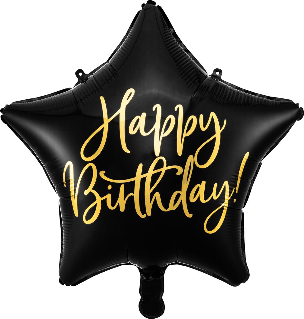 Palloncino in foil Happy Birthday nero oro 45cm Immagine del prodotto 