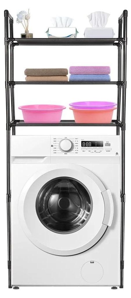 Waschmaschinenregal - 3-stöckiges Badregal über der Waschmaschine - PVC Rahmen - Platzsparendes Aufbewahrungsregal - Größe L 72×25×155 cm - S...