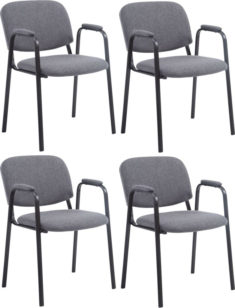 CLP 4er Set Stapelstühle Ken Pro Stoffbezug gepolstert mit Armlehnen bis 150 kg grau