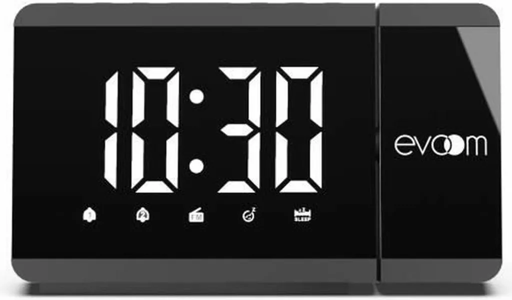Réveil Radio Numérique Evoom Noir Design avec Projection au Plafond