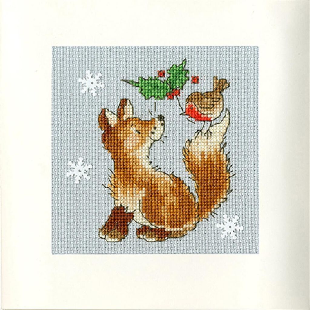 Bothy Threads Grußkarte, Kreuzstichset "Weihnachtsfreunde", 10x10cm, xmas29, Zählstichvorlage