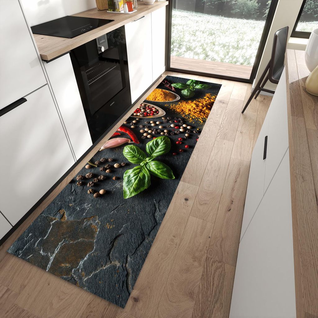 Küchenteppich 80x280cm rutschfest & abwischbar PVC Läufer - Küchengewürze