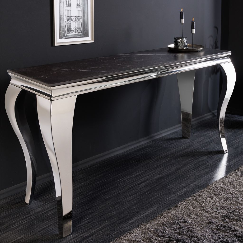 riess-ambiente Design Konsolentisch MODERN BAROCK 140cm schwarz anthrazit chrom Keramik Marmor schwarz anthrazit Anrichte Sideboard Regal