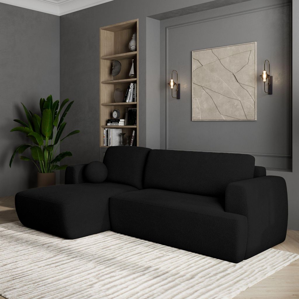 Masseno Ecksofa SENTI N L-S mit Schlaffunktion L-Form, Sofa mit Bettkasten, Wohnzimmersofa, Couch, Soffa, Bettsofa, Couchgarnitur- Schwarz, NOW OR ...