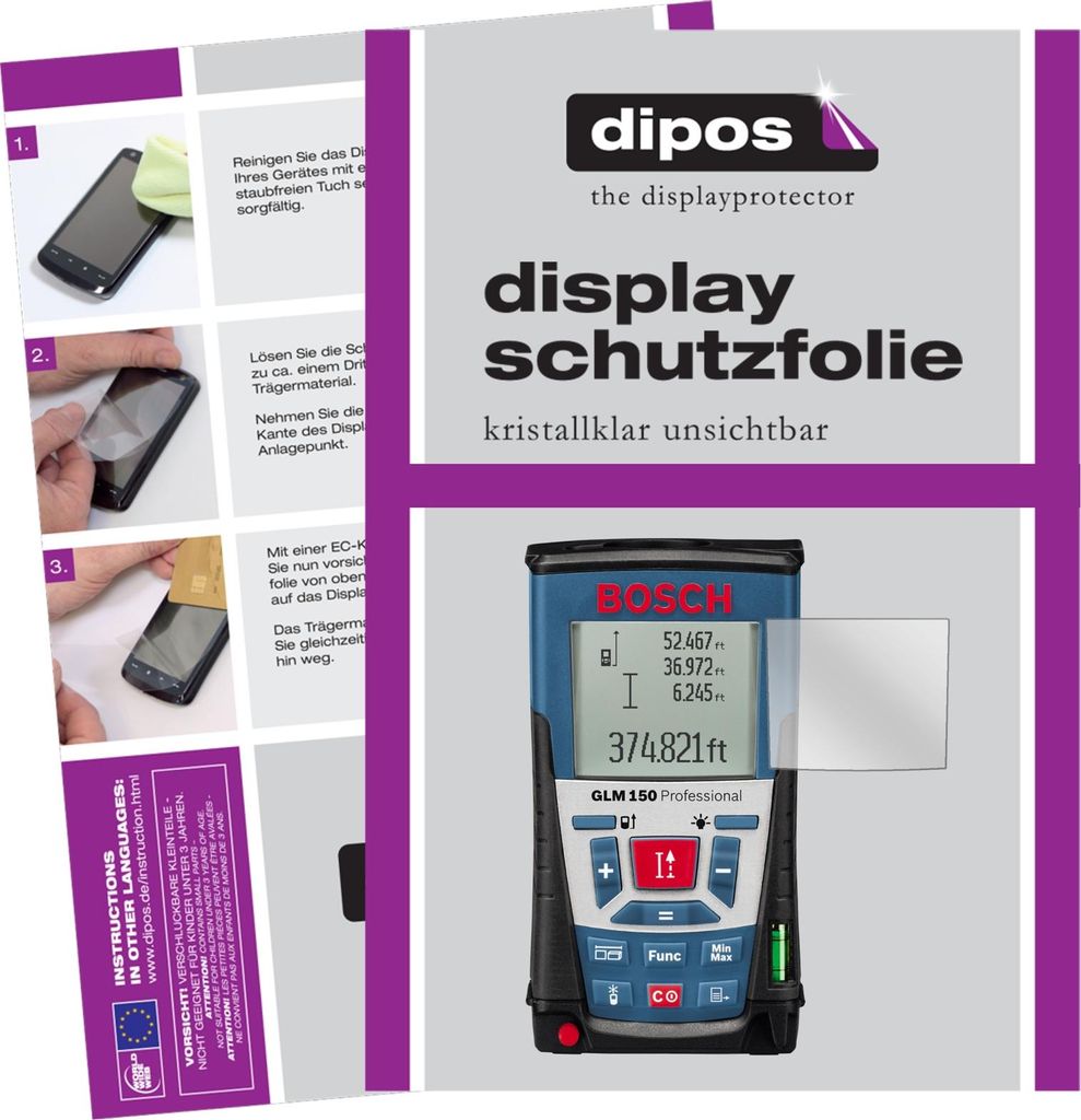 3x Schutzfolie für Bosch Professional GLM 150 klar Displayschutzfolie Folie Display Schutz dipos