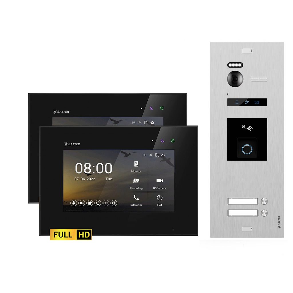 BALTER EVO HD Silber Video Türsprechanlage Fingerprint Set 2 Teilnehmer 2x7" Monitor Schwarz