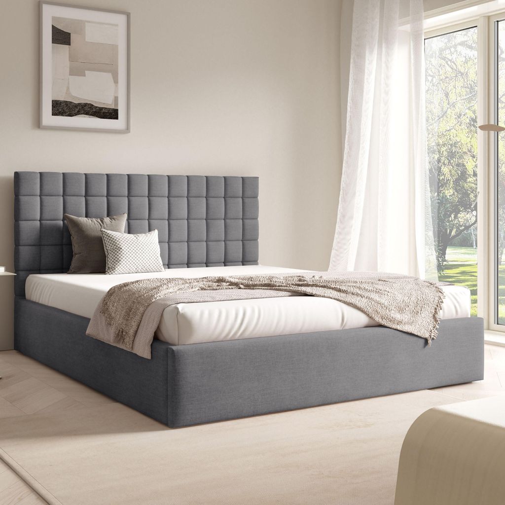 FURNISTAR Polster BEA III mit kasten| 140x200|Doppel mit Stauraum und Lattenrost|Boxspring-Optik|ohne Matratze|Schlafzimmer - Dunkelgrau