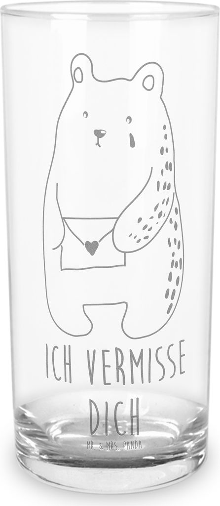 Mr. & Mrs. Panda Glas Bär Vermissen 400 ml - Transparent - Geschenk, Freundin, Reise, Longdrinkglas, Wasserglas, Unglücklich Verliebt, Verreist, ...