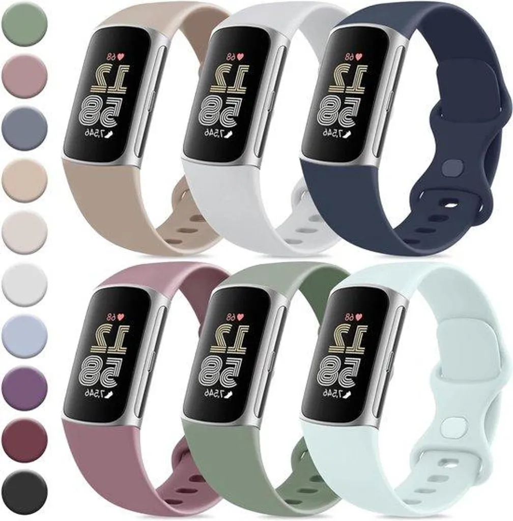 Bracelet en silicone pour Fitbit Charge 6 et 5 - Lot de 6 pièces noir