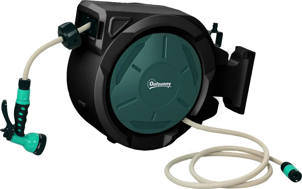 Outsunny Enrouleur de tuyau d'eau 30+2 m pivotant à 180° Noir