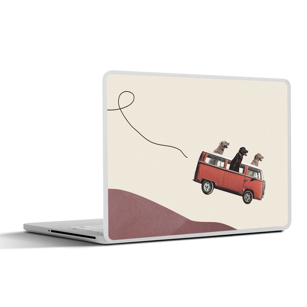 MuchoWow Laptop Aufkleber Sticker Cover Hund - Retro - Bus 40x30 cm - Laptop Dekoration - Selbstklebend