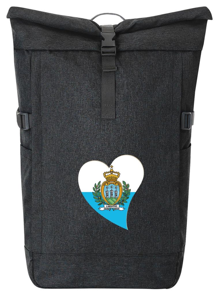 Huuraa Kurierrucksack San Marino Flagge Herz 30-44 Liter Black Melange Fairtrade Rolltop Rucksack Geschenkidee
