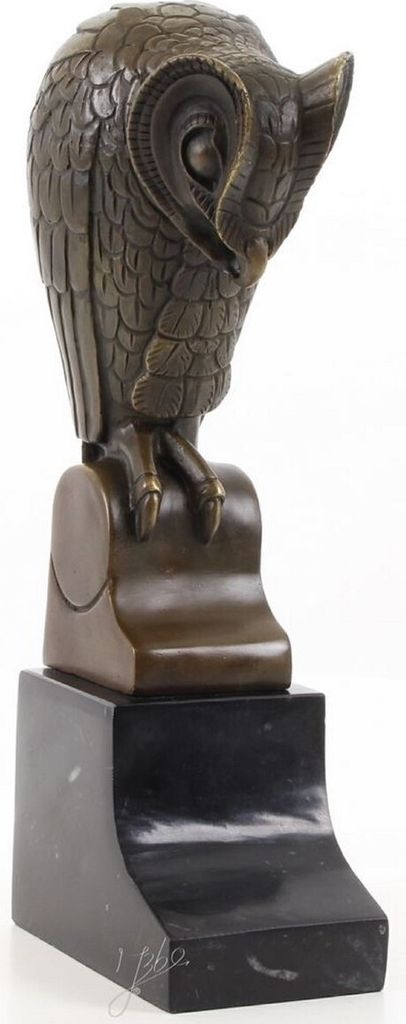 Casa Padrino Designer Bronze Skulptur Eule Bronze / Schwarz 11 x 6,7 x H. 25,3 cm - Luxus Bronzefigur