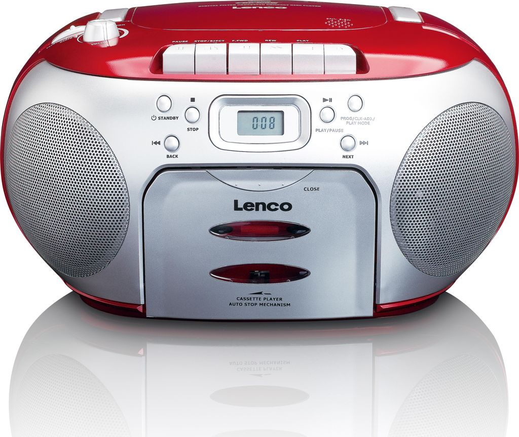 Lenco SCD-420RD - Tragbares FM-Radio mit CD-Player und Kassettendeck - Kopfhöreranschluß - Rot