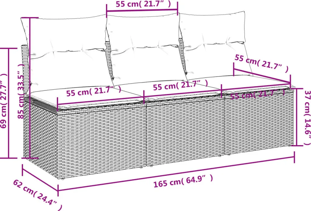 vidaXL Divano da Esterno 3 Posti Polirattan Marrone con Cuscini - 11
