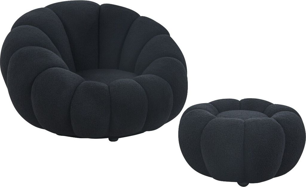 cosyou Sessel mit Hocker für Wohnzimmer & Schlafzimmer, Fernsehsessel Teddystoff - 360° drehbar Schwarz
