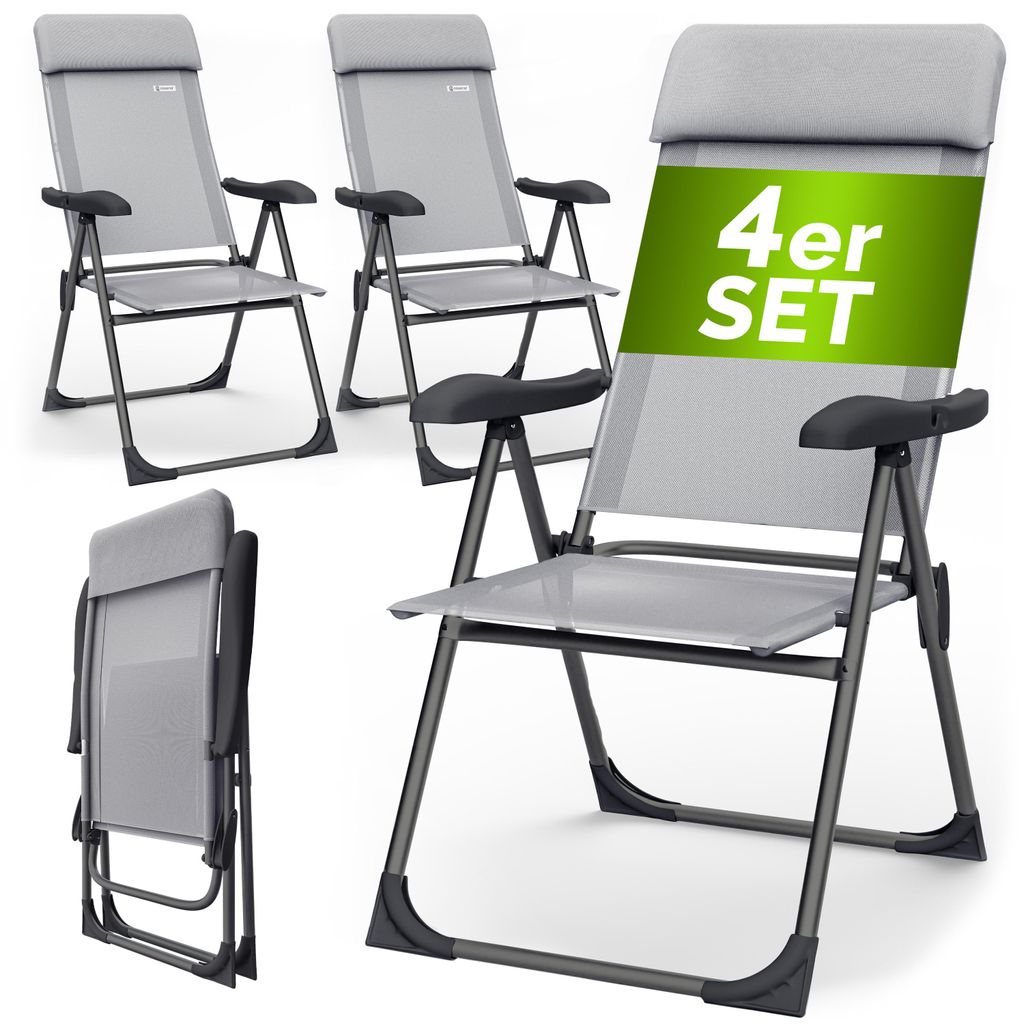 CASARIA Gartenstühle 4er Set Klappbar 7-fach Verstellbar Alu mit hoher Rückenlehne Liegefunktion Faltbar Balkon Campingstuhl Klappstuhl Hochlehner