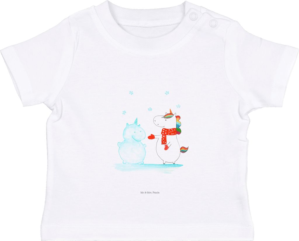 Mr. & Mrs. Panda Babyshirt Einhorn Schneemann 0. - 6. Monat - Weiß - Geschenk, T-Shirt Baby, Kuchen, Winter, Handschuhe, Schnee, Weihnachten, Kurz...