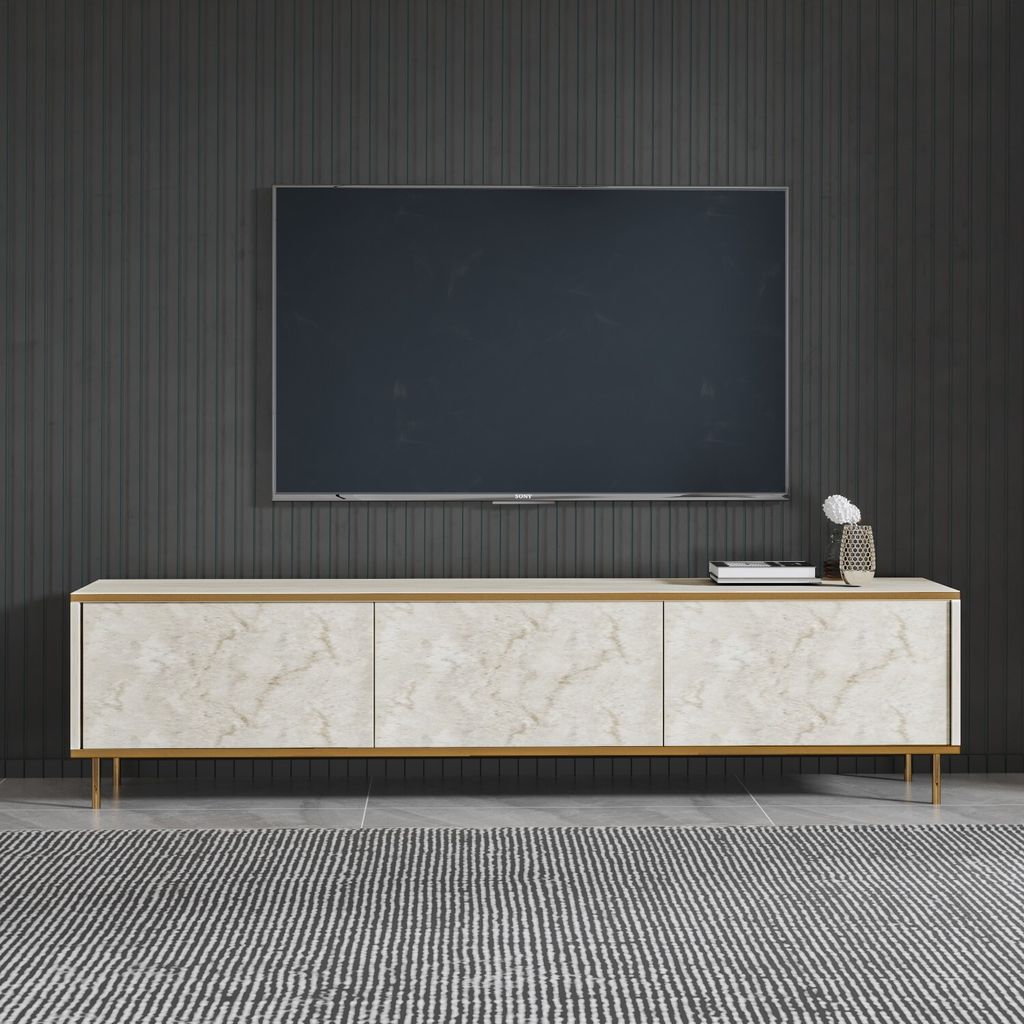 Skye Decor, Imaj - Travertine, Gold, TV-Ständer, Travertin, 100 % MELAMINBESCHICHTETE SPANPLATTEN, 180 x 35 x 45,2 cm