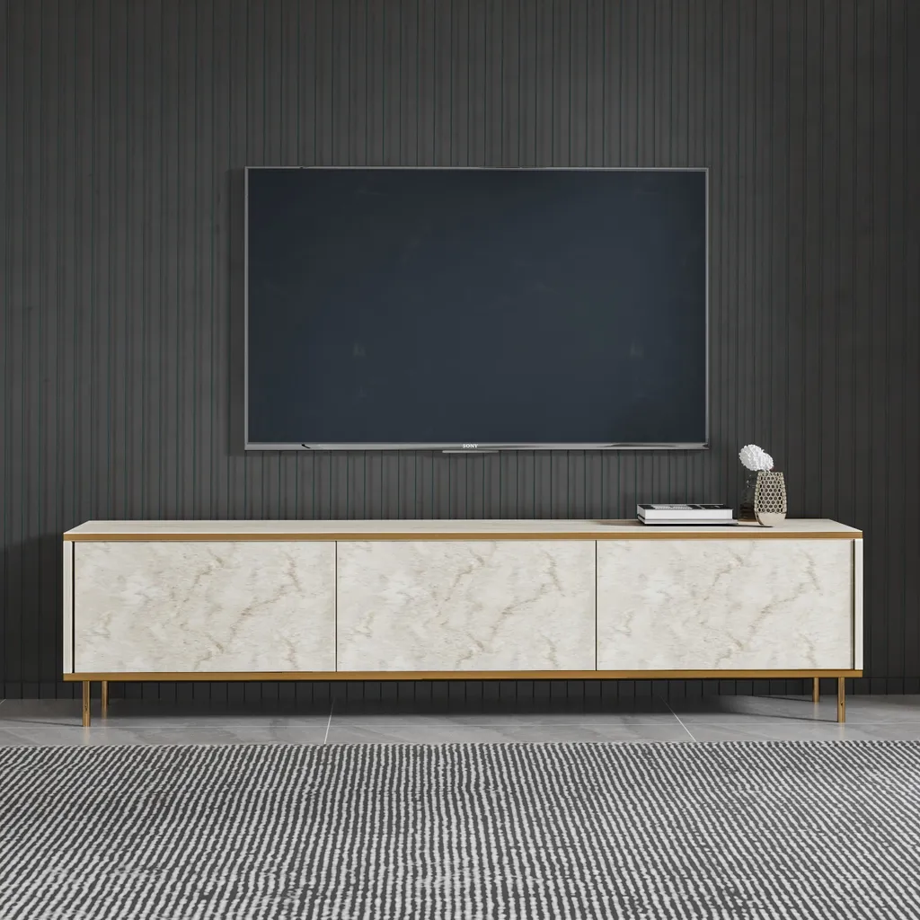Skye Decor Imaj Meuble TV en Travertin et Bois Mélaminé Or 180cm