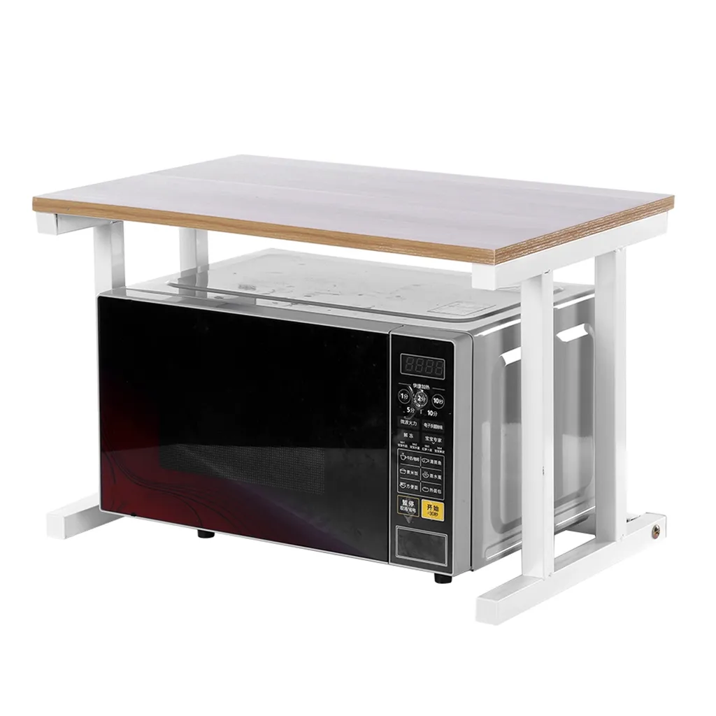Étagère Micro-ondes en Bois Blanc - Support de Cuisine à 2 Niveaux 54cm - 6