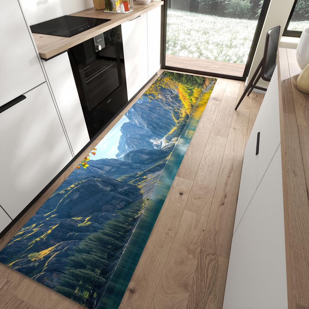 Küchenteppich 80x300cm rutschfest & abwischbar PVC Läufer - Bergsee im Herbst