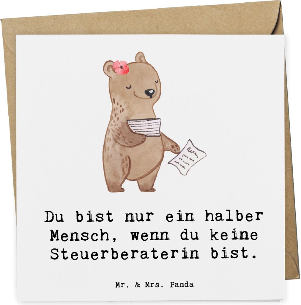 Mr. & Mrs. Panda Glückwunschkarte Steuerberaterin Herz - Weiß - Geschenk, faltkarte, Grußkarte, anlasskarte, doppelkarte, Klappkarte