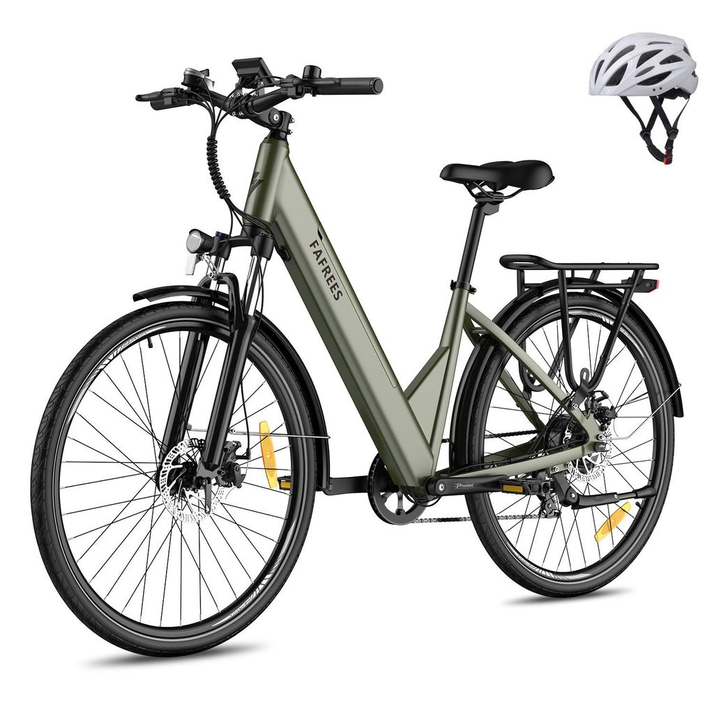 City Elektrofahrrad Rostfreie Aluminiumlegierung 36 V 15 Ah 540 Wh bis zu 90 - 110 km E Bike 27,5 Zoll Wasserdicht IP54 mit 7 Gang und App, Grün