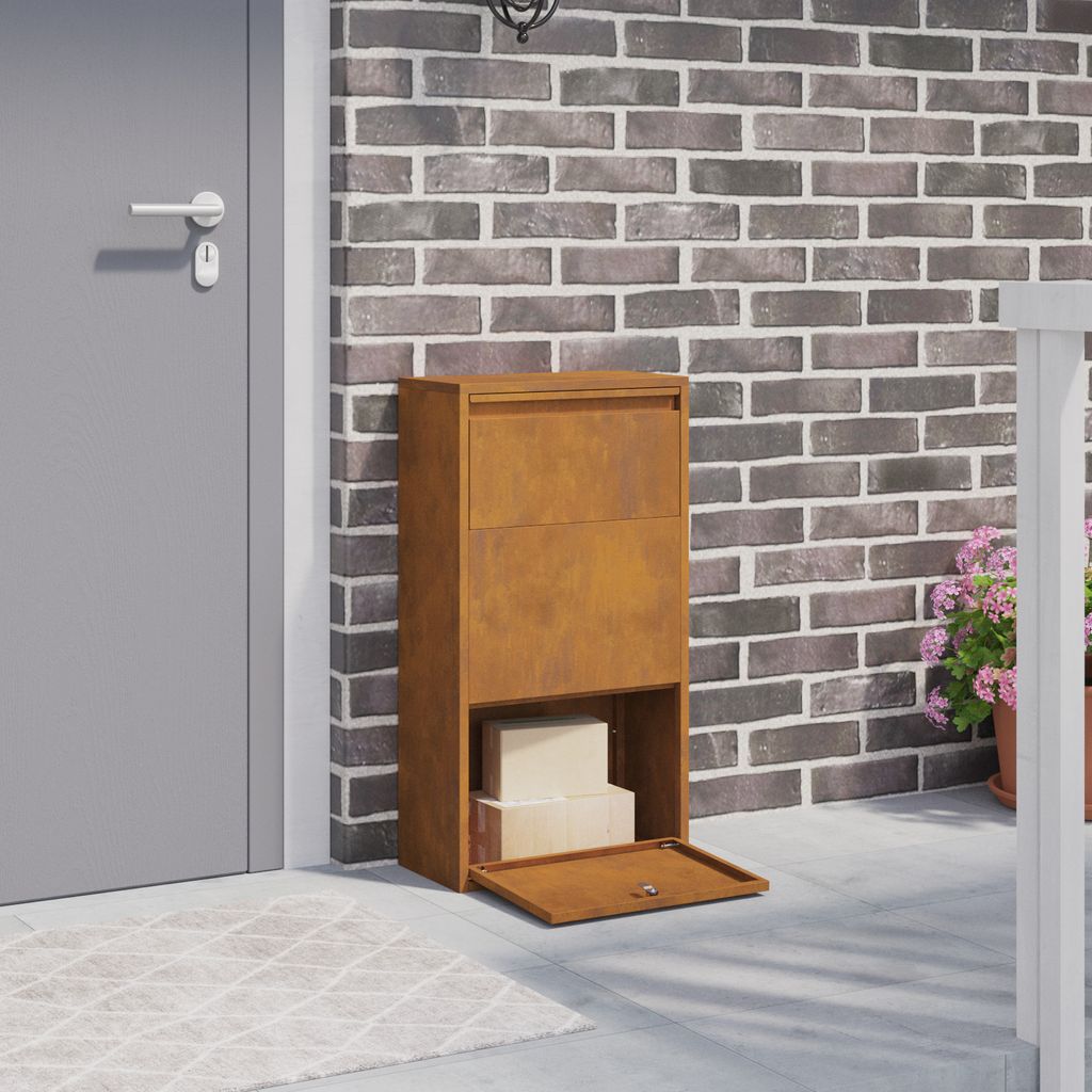 Paketeinwurfbox 44x22x82 cm Verwitterter Stahl, Briefkästen DesignMöbel Neu