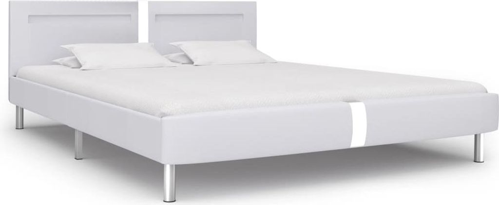 vidaXL Bettgestell mit LED Weiß Kunstleder 180×200 cm