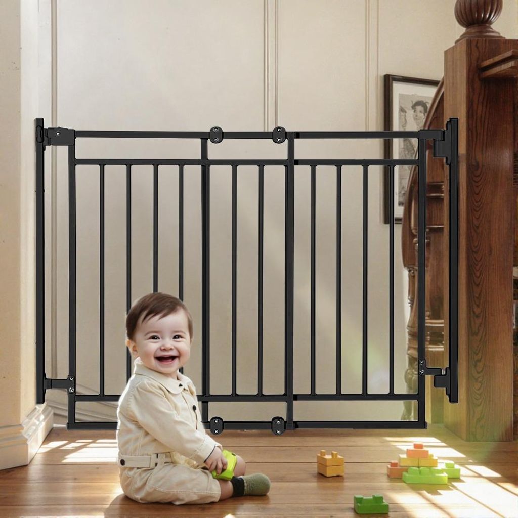 COMOMY Babytor 70-109cm ohne Bodenschiene für Treppen & Türen, 2-in-1 Sicherheits-/Hundetor, Auto-Close, mit großer Durchgangstür, Schwarz