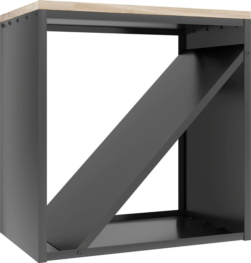 2-in-1 Kaminholzregal für innen 58 x 36 x 60cm erhöhtes Brennholzregal mit Trenner Metall Schwarz