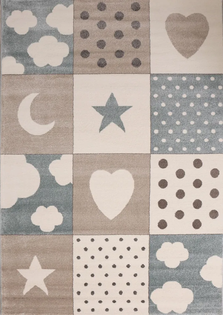 Tapis de chambre enfant rond Ø 120 cm moelleux au design patchwork