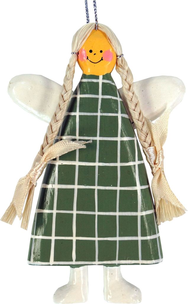 Schutzengel, Weihnachtsengel, Christbaumschmuck, Dekoengel, Mehrfarbig, Holz, Farben: Grün, 10*5*0,7 cm