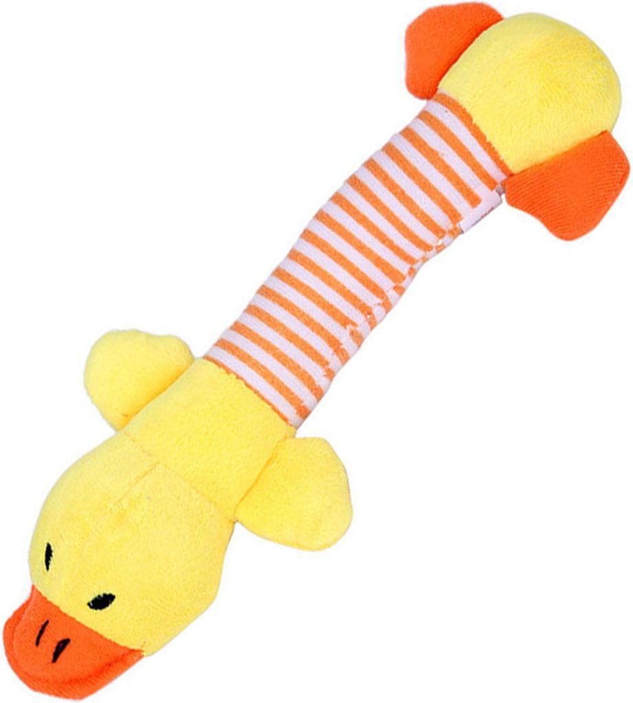 Plüsch Hundespielzeug, 23cm Quietschente Gelb, 4-Bein Rassel Spielzeug für Hunde, 30g