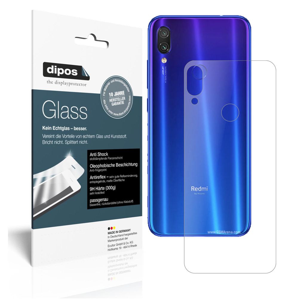 2x Schutzfolie für Xiaomi Redmi Note 7 Rückseite matt - Anti-Shock 9H Folie