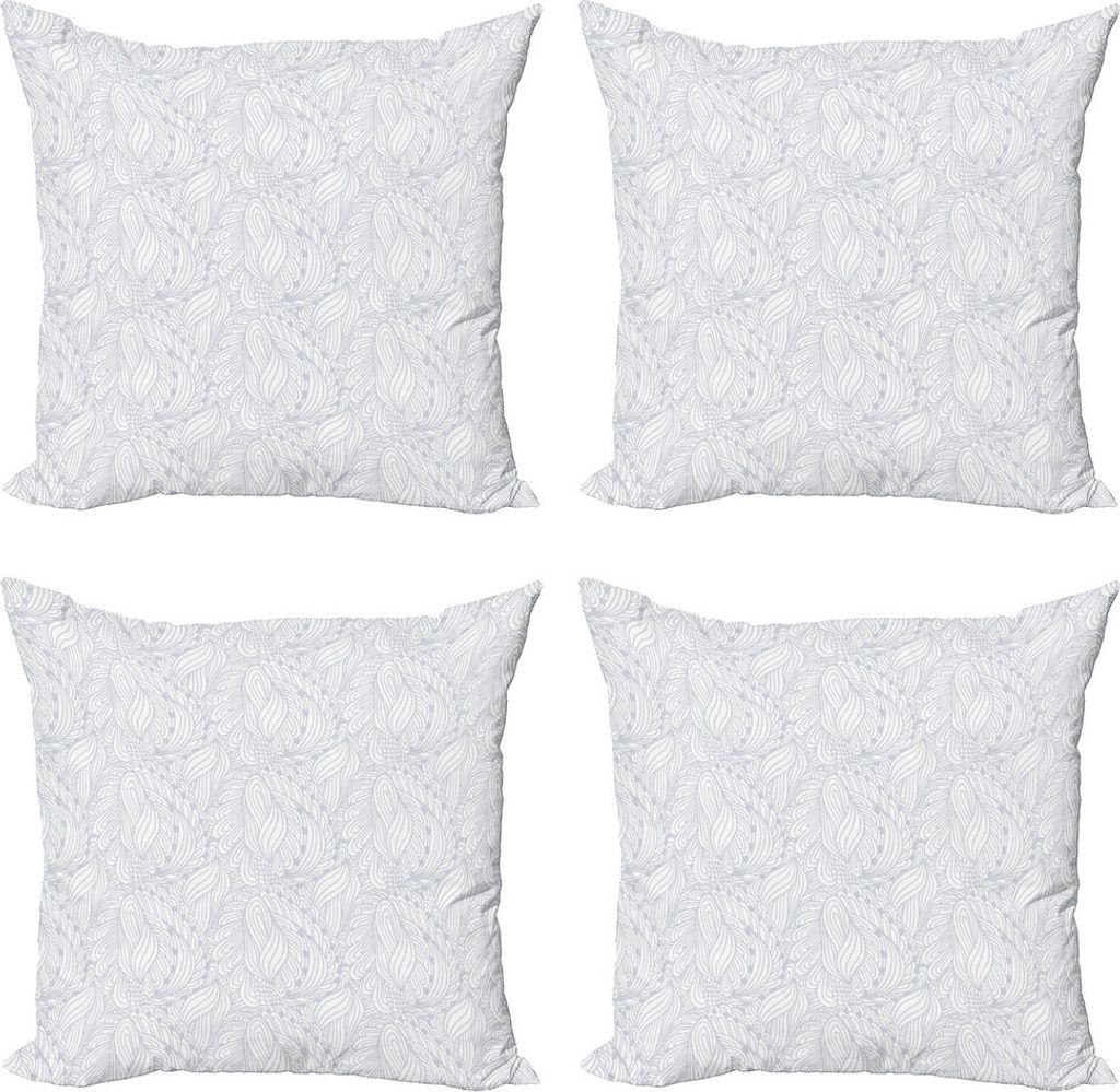 ABAKUHAUS Grau und Weiß Kissenbezug Set (4 Stück), Botanisch, Moderner Doppelseitiger Digitaldruck, 40 cm x 40 cm, Grau weiß
