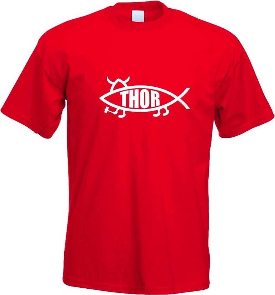 Kiwistar - T-Shirt - rot - Thor Fisch Motiv Bedruckt Funshirt Design Print - mit Motiv Bedruckt - Funshirt Design - Sport - Freizeit - Herren - XL