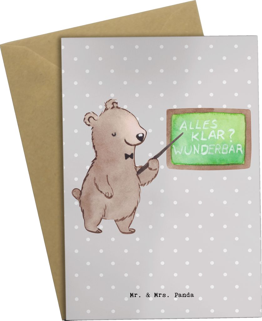 Mr. & Mrs. Panda Grußkarte Nachhilfelehrer Herz - Grau Pastell - Geschenk, Nachhilfeunterricht, hochzeitskarten, Work Day, osterkarte, Arbeit, Hom...