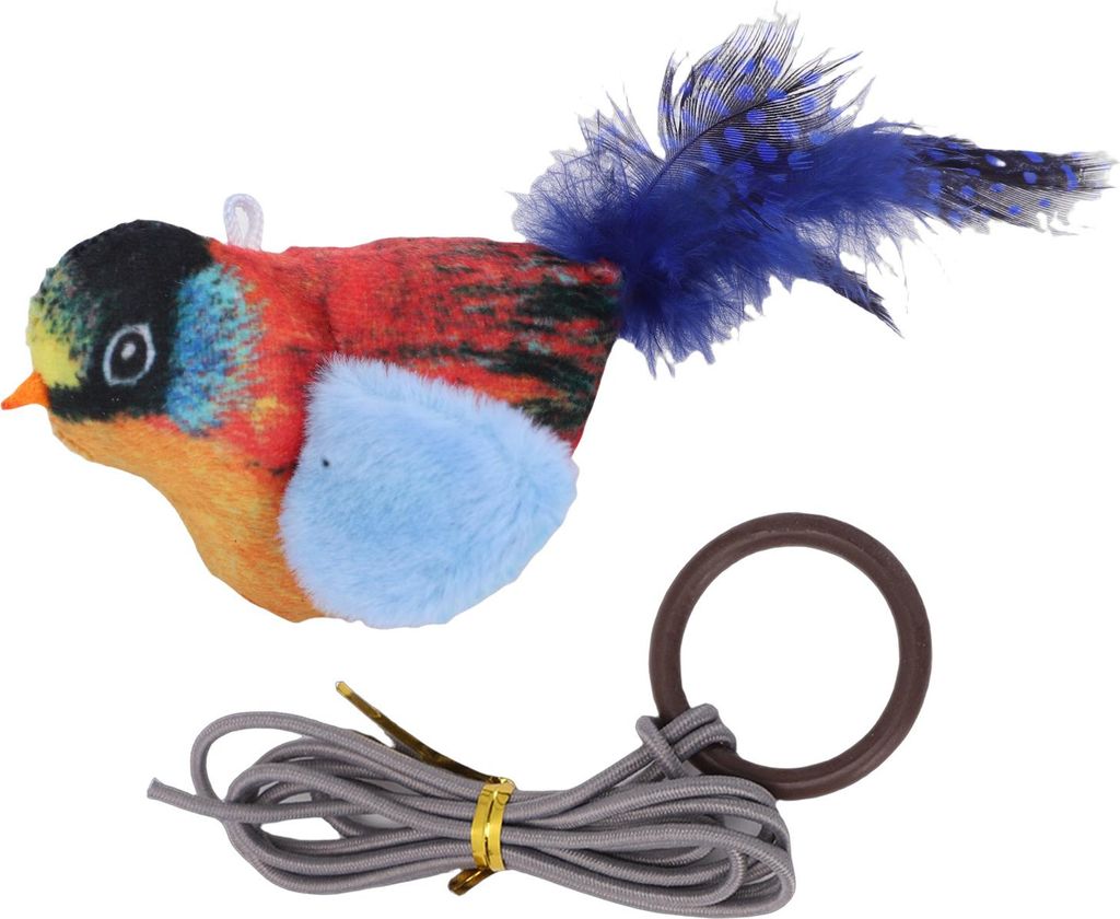 Interaktives Vogel-Spielzeug für Katzen, berührungsaktiviert, Plüsch-Simulationsvogel, Bewegungsspielzeug für Katzen für drinnen, rot-orange