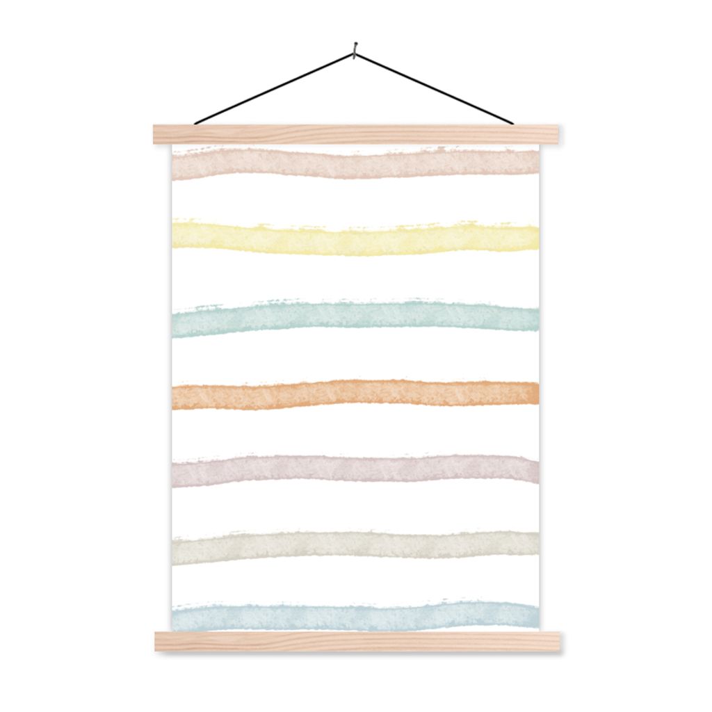 MuchoWow Textilposter Linie - Pastell - Regenbogen - Muster 40x53 cm mit holzfarbenen Rahmen - Schlafzimmer