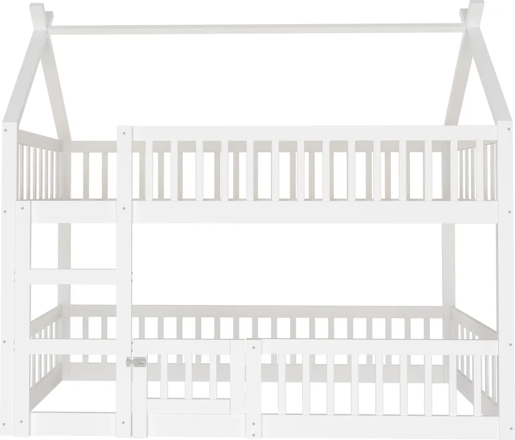 Lit Superposé Sweiko 90x200 avec Escalier, Bois Massif Blanc - Loft Design - 4
